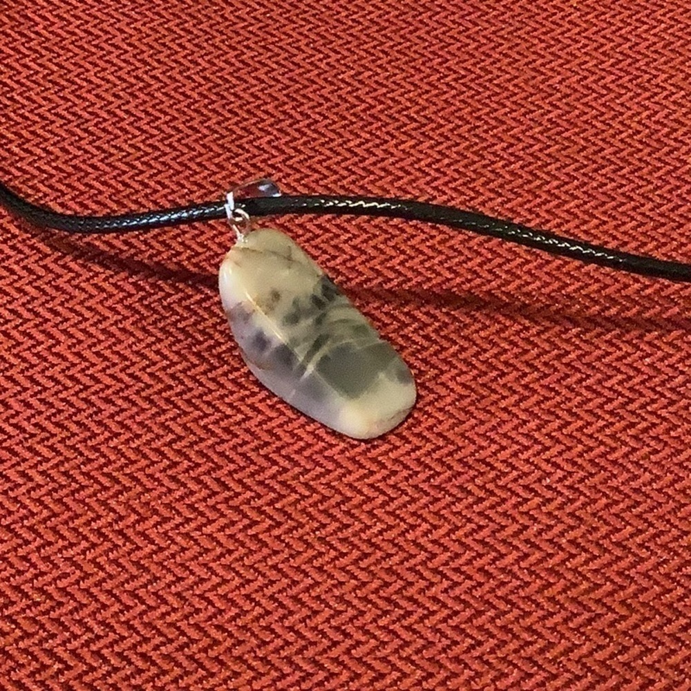 Natural Stone necklace with black cord chain lobster claw closer